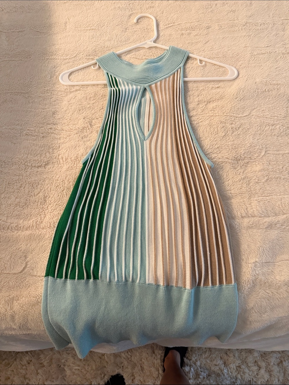 Colorblock Ribbed Knit Tank Top - Light Blue, Green & Tan
